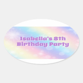 Cute Rainbow Pastel Gnistra Anpassningsbar Födelse Ovalt Klistermärke