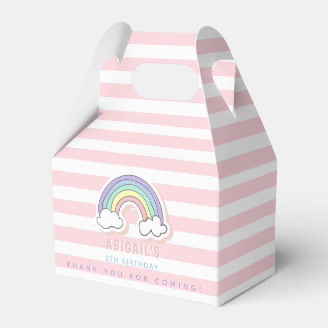 Cute Rainbow - Pastel Rosa Stripe Barns födelsedag Presentaskar (Framsidan Sidan)
