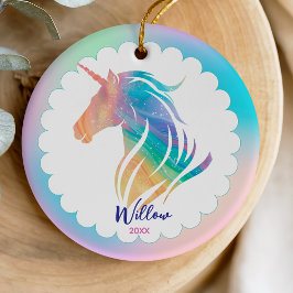 Cute rainbow pastel unicorn girly helgdag keepsaké julgransprydnad keramik