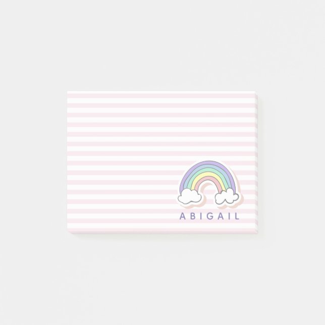 Cute Rainbow - Personlig Rosa Stripe Kids' Post-it Block (Framsida)