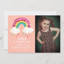 Cute Rainbow Photo Birthday-inbjudan Inbjudningar