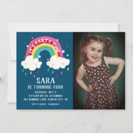 Cute Rainbow Photo Birthday-inbjudan Inbjudningar