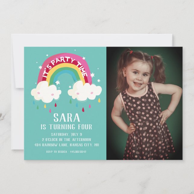 Cute Rainbow Photo Birthday-inbjudan Inbjudningar (Framsida)