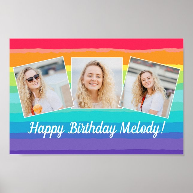 Cute Rainbow Photo Collage Anpassningsbar Födelsed Poster (Framsidan)