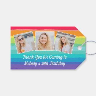 Cute Rainbow Photo Collage Anpassningsbar Födelsed Presentetikett