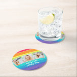 Cute Rainbow Photo Collage Anpassningsbar Födelsed Underlägg Papper Rund<br><div class="desc">Den här söta regnbågslampan papper underlägg en söt 3-fotokollage av födelsedagstjejen eller -killen. Tre kvadratbilder med roligt på modern,  färglös dekorfärg med personligens vita skript nedan.</div>