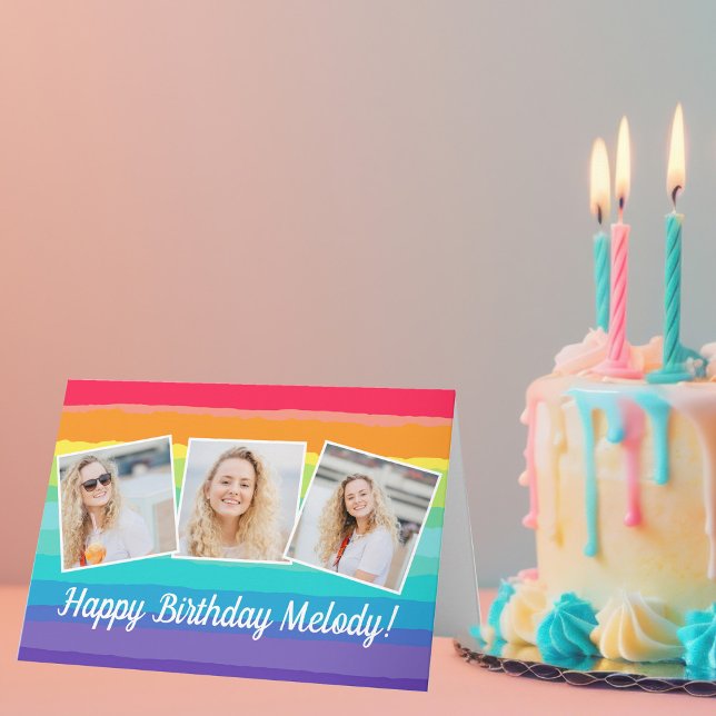 Cute Rainbow Photo Collage Personlig Birthday Kort (Skapare uppladdad)