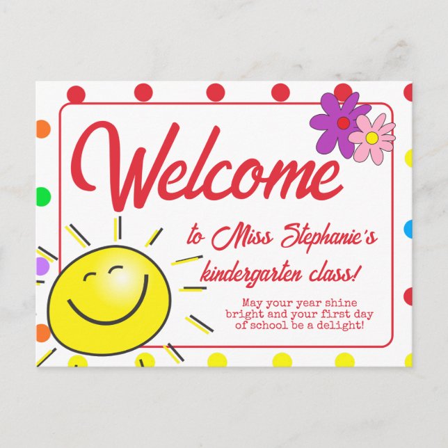 Cute Rainbow Polka hälsar med solnedgången välkomm Vykort (Framsida)