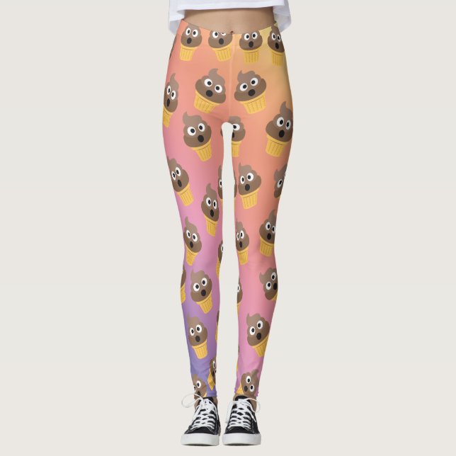 Cute Rainbow Poop Emoji Ice Cream Cone Mönster Leggings (Framsida)
