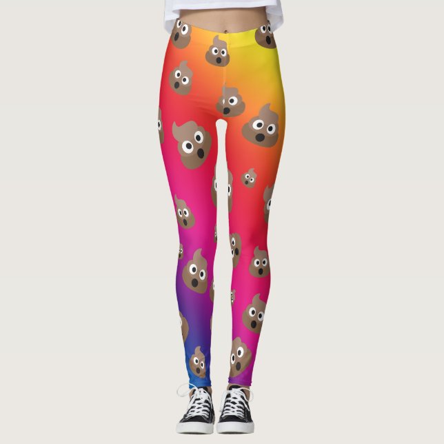 Cute Rainbow Poop Emoji Mönster Leggings (Framsida)