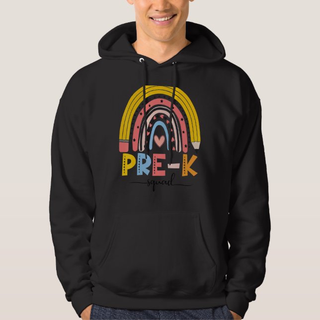 Cute Rainbow preK Squad Lärare första Scho-dagen Hoodie (Framsida)