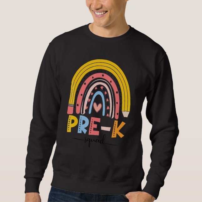 Cute Rainbow preK Squad Lärare första Scho-dagen Lång Ärmad Tröja (Framsida)