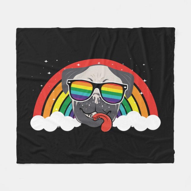 Cute Rainbow Pug Fleecefilt (Framsidan (Horisontell))