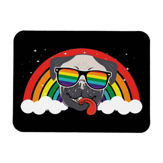 Cute Rainbow Pug Magnet (Horisontell)