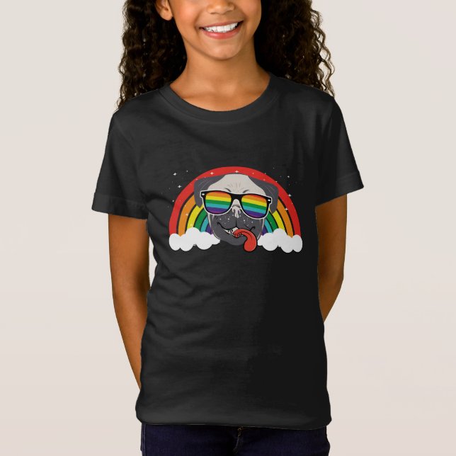 Cute Rainbow Pug T Shirt (Framsida)