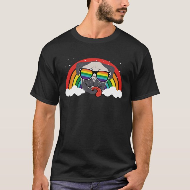 Cute Rainbow Pug T Shirt (Framsida)