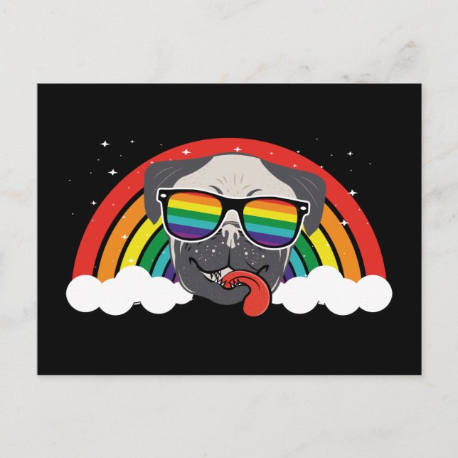 Cute Rainbow Pug Vykort (Framsida)