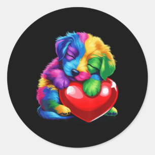 Cute Rainbow Puppy Hugger Valentine Heart Kids Bo Runt Klistermärke