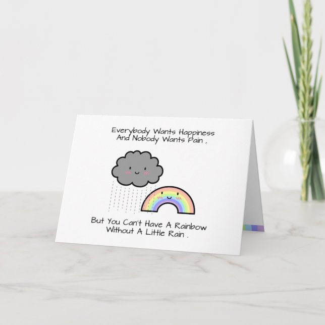 Cute Rainbow Rain Cloud Happote Quote Kort (Framsida)