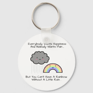 Cute Rainbow Rain Cloud Happote Quote Nyckelring