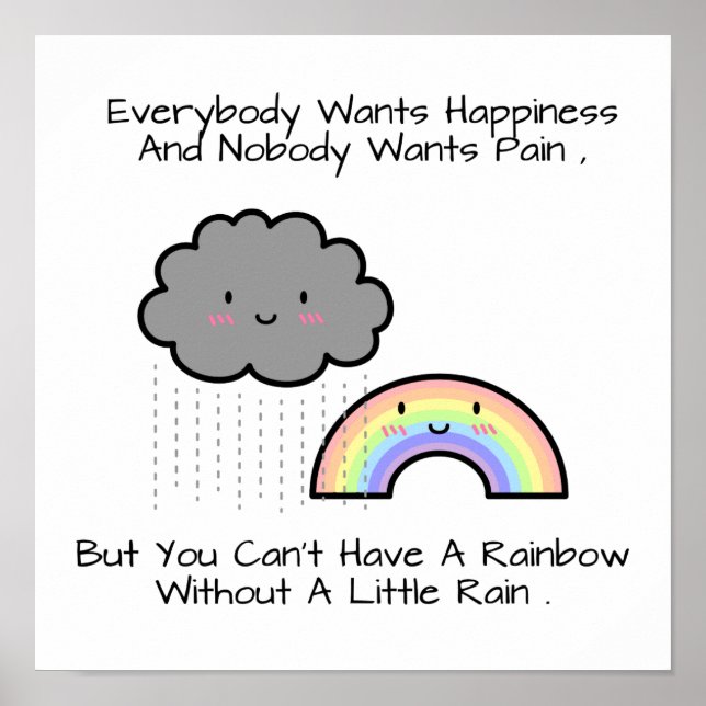Cute Rainbow Rain Cloud Happote Quote Poster (Framsidan)