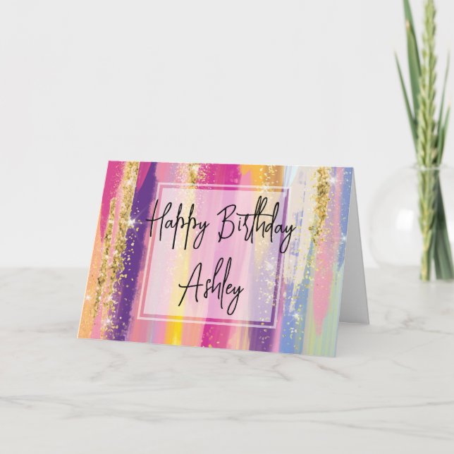 Cute Rainbow Rand med Faux Glitter Birthday Kort (Framsida)