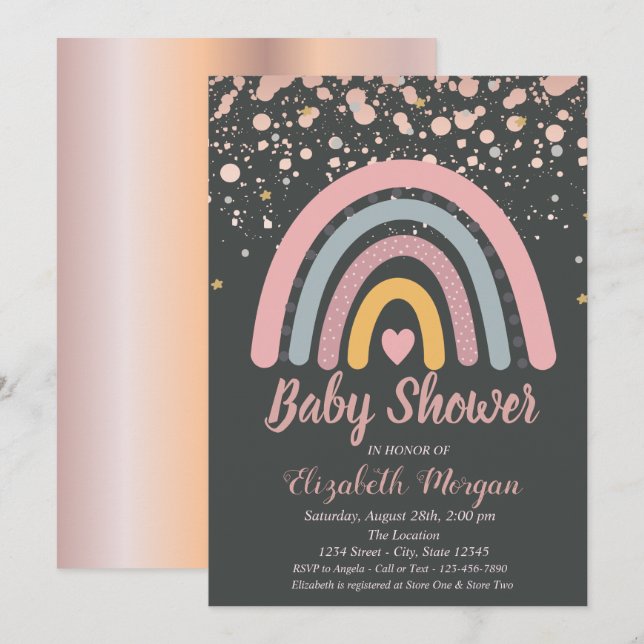 Cute Rainbow,Ro Guld Baby Shower Inbjudningar (Fram/baksida)