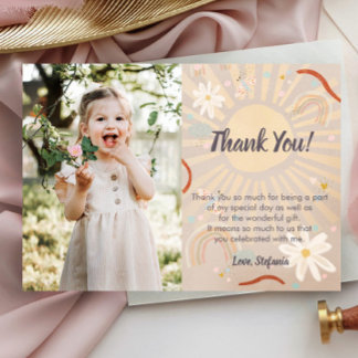 Cute Rainbow Rosa Birday Tack you Card Inbjudningar