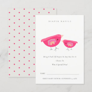 Cute Rainbow Rosa Birdy Diaper Raffle Baby Shower Tilläggskort