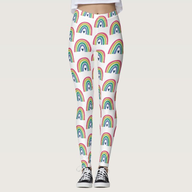 Cute Rainbow Rosa Lime Blue Heart Leggings (Framsida)
