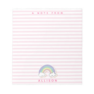 Cute Rainbow - Rosa Stripe Girls Anteckningsblock