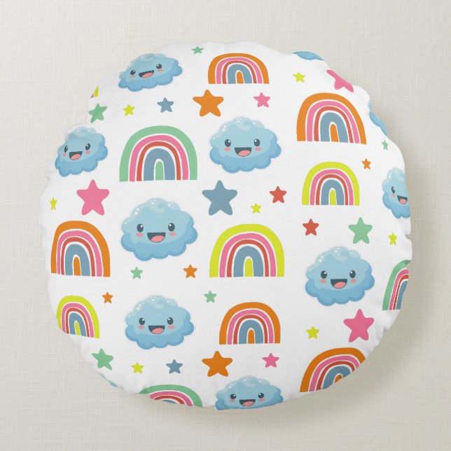 Cute Rainbow Rund Kudde (Framsidan)