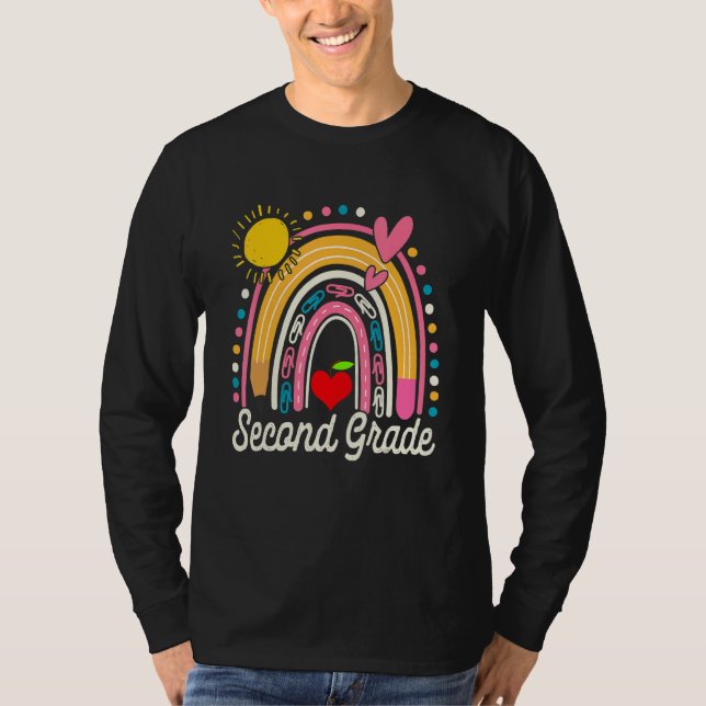 Cute Rainbow Second Grade Teacher Student Back To  T Shirt (Framsida)
