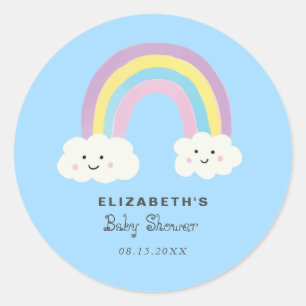 Cute Rainbow Shower Boy Blue Kawaii Modern Runt Klistermärke
