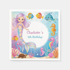 Cute Rainbow sjöjungfru fish seahorse Birthday Pappersservett