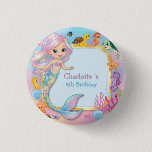 Cute Rainbow sjöjungfru fish seahorse star Birthda Knapp