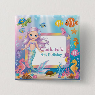 Cute Rainbow sjöjungfru fish turtle star Birthday Knapp