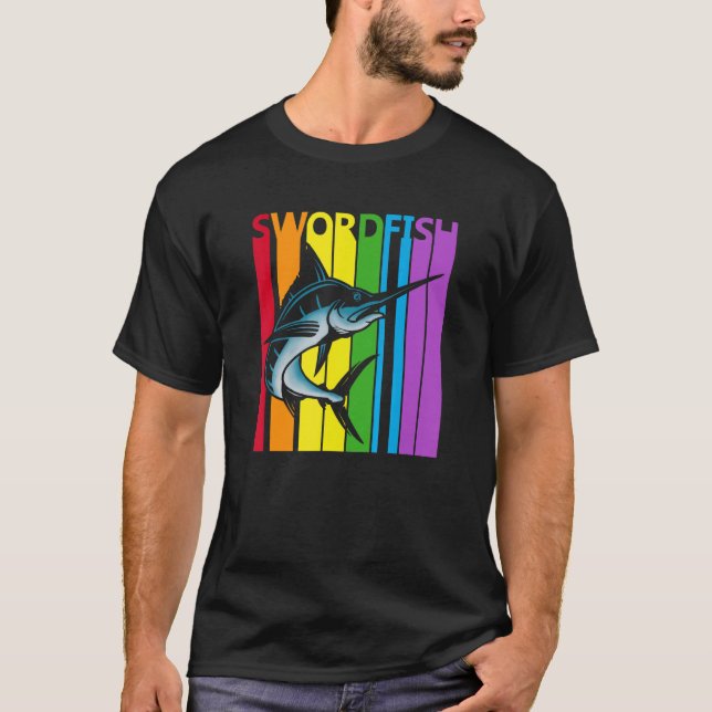 Cute Rainbow Swordfish fish T Shirt (Framsida)