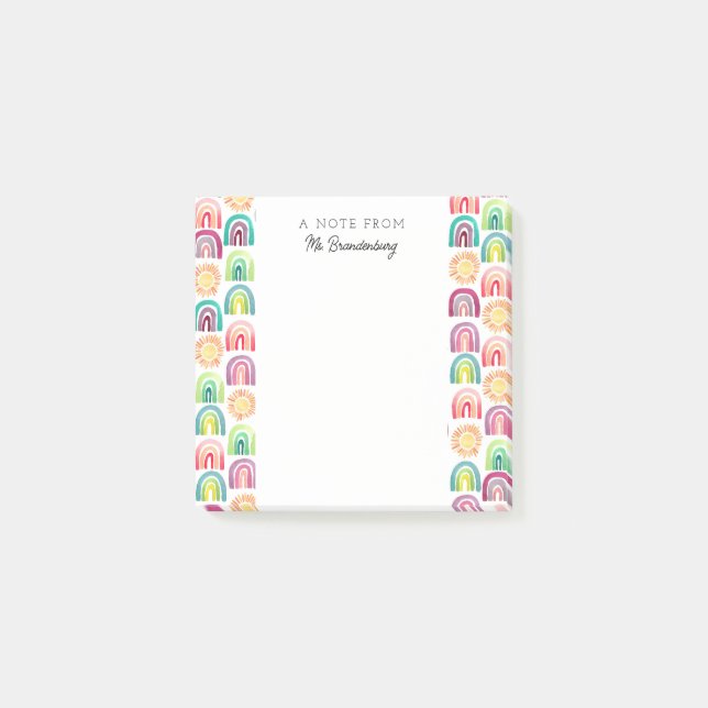 Cute Rainbow Teacher Classroom Back to school Post-it Block (Framsida)