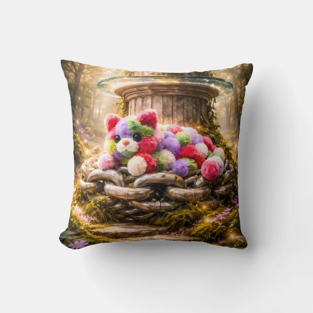 Cute Rainbow Teddy Bear Kids Pillow Kudde (Framsida)