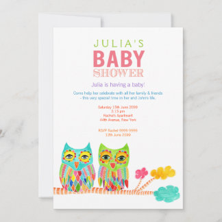 Cute Rainbow Uggla Baby Shower Inbjudan