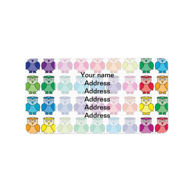 Cute Rainbow Uggla Mönster Adressetikett (Framsidan)