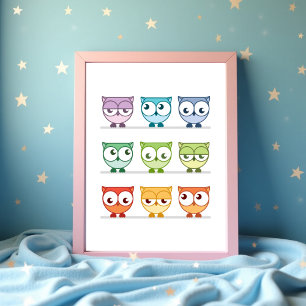 Cute Rainbow Uggla Nursery Wall Art Poster