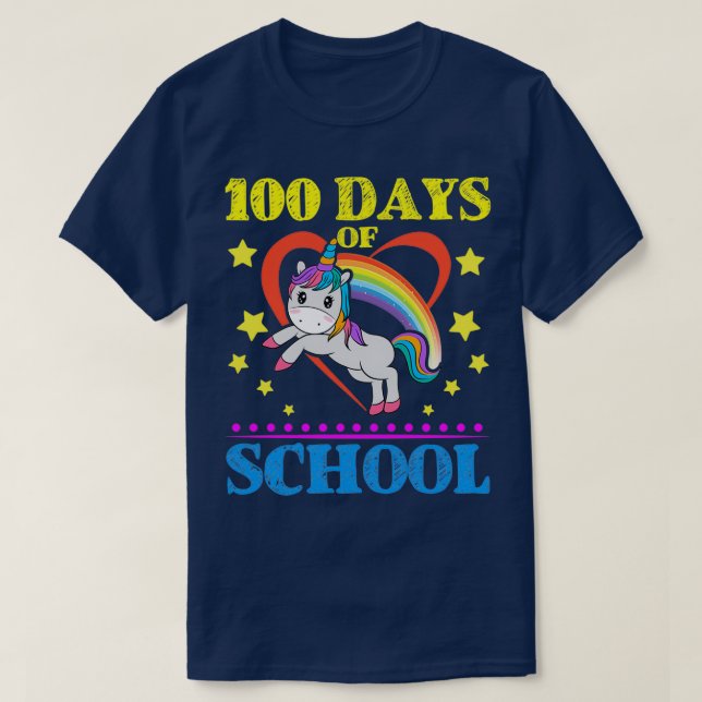 Cute Rainbow Unicorn 00 dagar i skolan T Shirt (Design framsida)