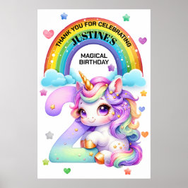 Cute Rainbow, Unicorn, 2:a födelsedagen Party Poster