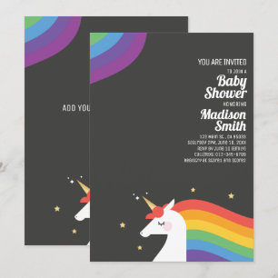 Cute Rainbow Unicorn and Stars Baby Shower Inbjudningar