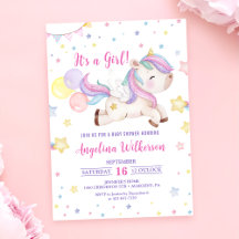 Cute Rainbow Unicorn Baby Shower-inbjudan