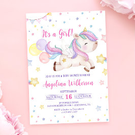 Cute Rainbow Unicorn Baby Shower-inbjudan Inbjudningar