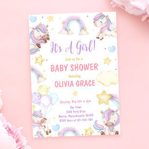 Cute Rainbow Unicorn Baby Shower-inbjudan Inbjudningar