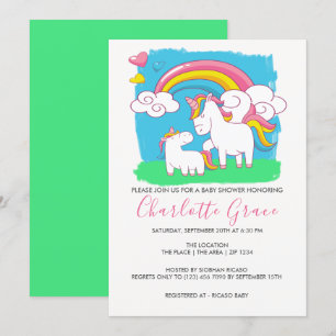 Cute Rainbow Unicorn Baby Shower Inbjudningar